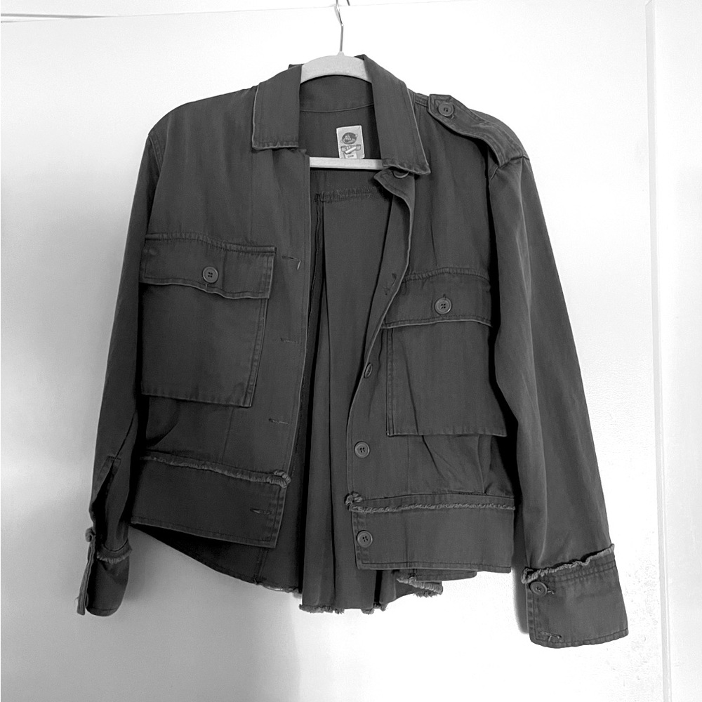 TINY Anthropologie Army Green Cotton Military Swing Jacket Sz XS